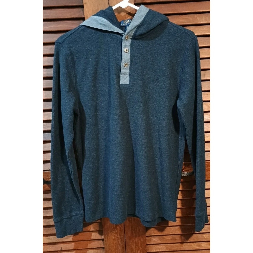 Polo Ralph Lauren Sweater Youth XL 18-20 Blue‎ Knit Hoodie Nautical Preppy